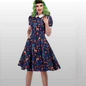Collectif Dress Retro Pinup Rockabilly Swing Peta Forest Friends NWT Medium